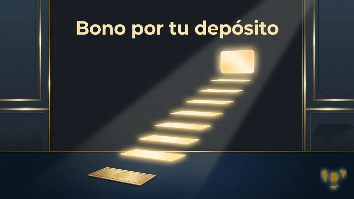 Escalera dorada que simboliza el bono de bienvenida por el primer depósito en Doradobet Honduras