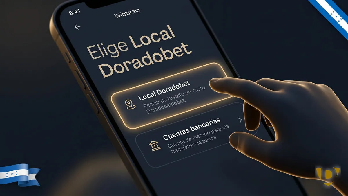 Mockup de pantalla de retiro de Doradobet mostrando las opciones Local Doradobet y Cuentas bancarias en español