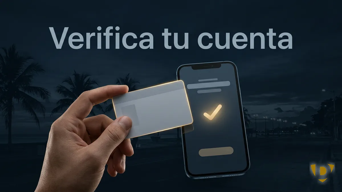 Mano sosteniendo un documento de identidad junto a un teléfono con verificación de cuenta antes del retiro en Doradobet Honduras